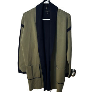 Yest The Netherlands Olive Green Open Front Cardigan with Black Trim size 10